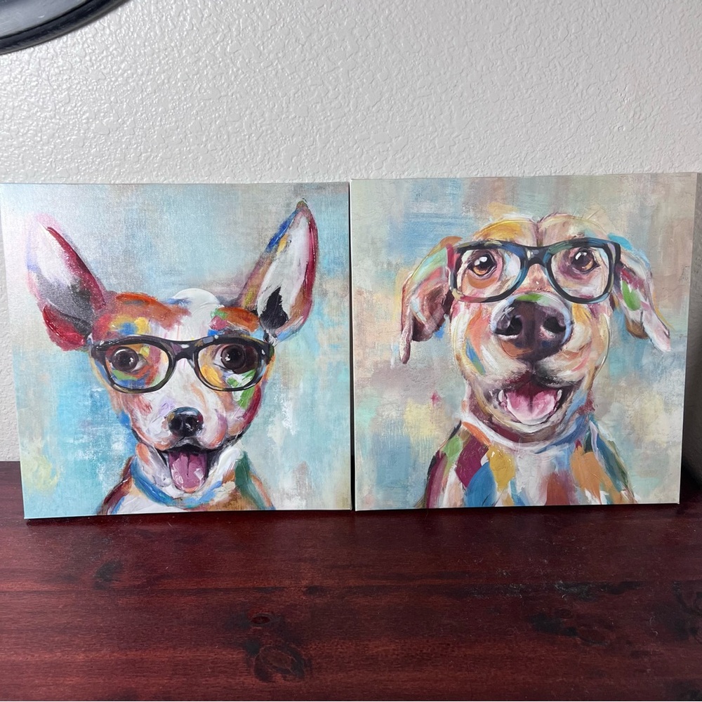 Colorful Dog Canvases with Glasses